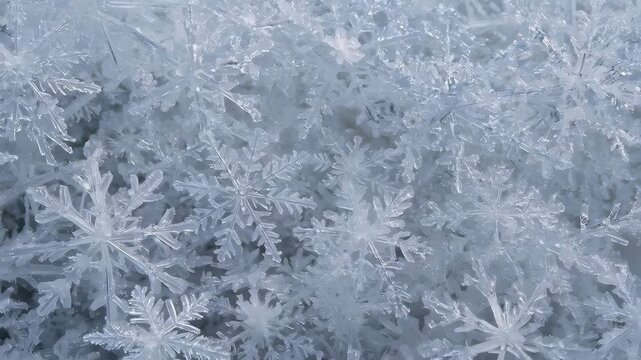 Shifting micro camera revealing dendritic hexagonal crystals on frozen surface to show structure