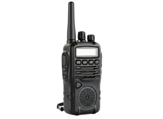 Black walkie talkie radio isolated on transparent background