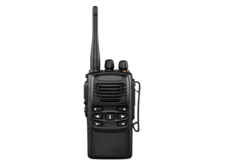 Black walkie talkie radio isolated on transparent background