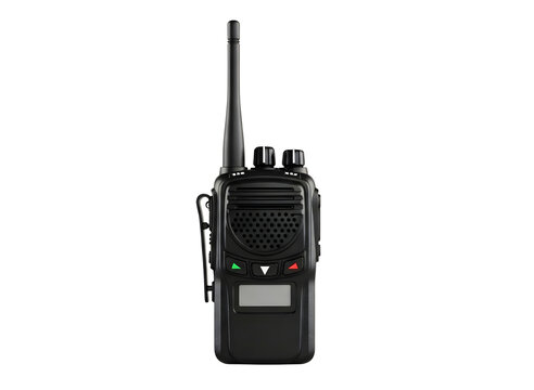 Black walkie talkie radio isolated on transparent background