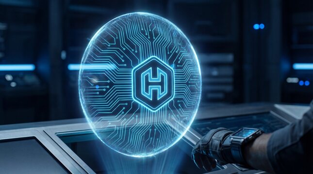 Futuristic digital coin with circuit board design - Powered by Adobe