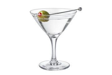 Martini cocktail with olive garnish on transparent background