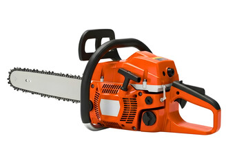 Orange chainsaw tool equipment isolated on transparent background