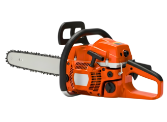 Orange chainsaw tool equipment isolated on transparent background