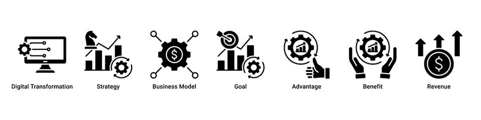 Obraz premium Digital Strategy banner representing business growth through transformation, planning, and strategic advantage