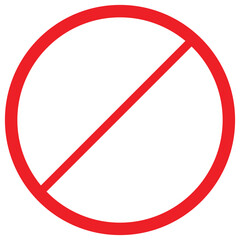 Red circle with diagonal line icon symbol for prohibition or rejection in graphic design