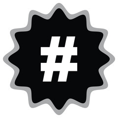 Grey outlined black starburst shape with white hashtag symbol inside  simple iconic design element