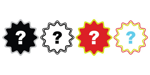Four question mark icons in different colors and styles for infographics and presentations