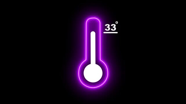 Neon Medical thermometer icon animation. Thats indicates weather temperature 33 degree increase or decline. Thermometer equipment showing hot or cold weather. 4k video alpha channel animation.