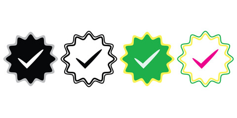 Four checkmark icons in different colors on white background  checkmarks and stars