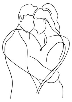 Couple hugging line art (continuous line embrace)