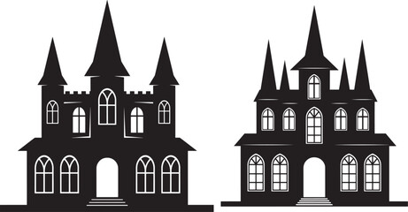 Obraz premium Haunted house silhouette spooky castle architecture