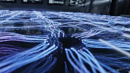Abstract digital data flow in a futuristic server room showcasing advanced technology and network connections. - Powered by Adobe