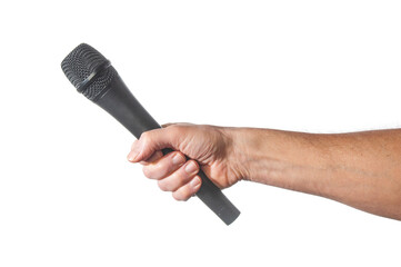 Wireless microphone in hand isolated on a white background