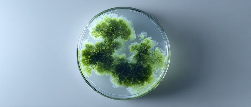 Minimalist Study of Ulvophyceae Algae in Petri Dish with Green Patterns on Smooth Surface