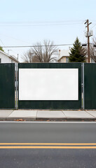 Blank construction fence banner along street, advertising opportunity