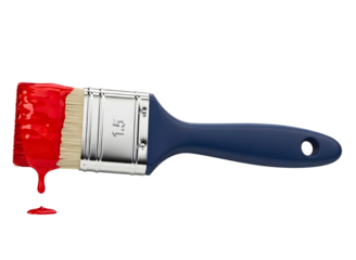 Paintbrush with blue paint dripping isolated on transparent background