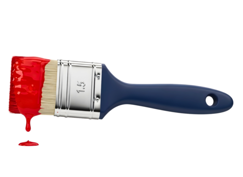Paintbrush with blue paint dripping isolated on transparent background - Powered by Adobe