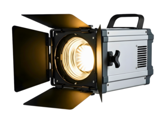 Professional led fresnel spotlight isolated on transparent background