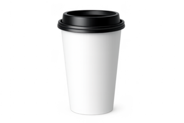 Blank white paper coffee cup with black lid