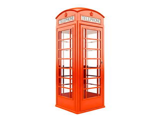Obraz premium Classic red telephone booth isolated on transparent background