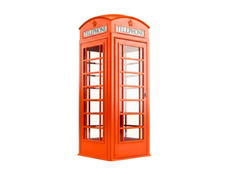 Classic red telephone booth isolated on transparent background