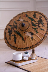 tea ceremony on the table, necessary items, attributes