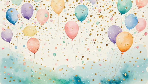 Aquarell Malerei mit schwebenden Pastell Ballons