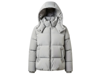 Light gray puffer jacket isolated on transparent background