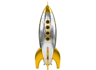 Silver and gold rocket ship isolated on transparent background