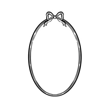 Oval border frame for a mirror or picture. Bow at the top, hand drawn and vectorised.
