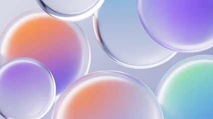 Abstract macro shot of translucent bubbles with soft gradient colors and gentle light reflections