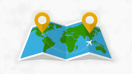 Global travel and navigation concept with world map and airplane