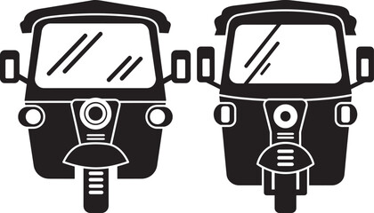Black silhouette drawing of motor rickshaw vehicle