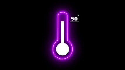Neon Medical thermometer icon animation. Thats indicates weather temperature 50 degree increase or decline. Thermometer equipment showing hot or cold weather. 4k video alpha channel animation.