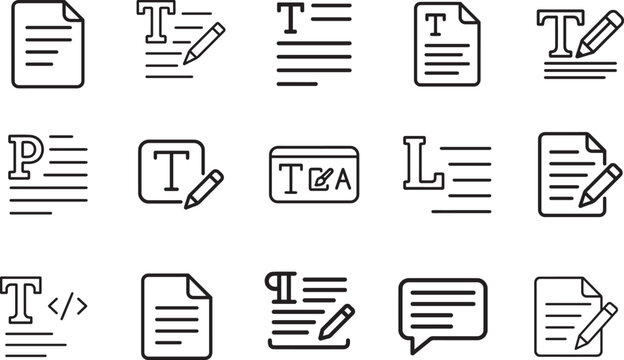   Text line editable icon set with clean outline symbols for typography, writing, UI, apps and design projects.