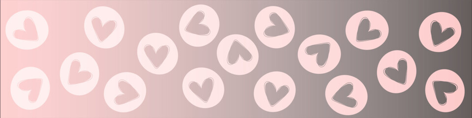 Banner with a pink to grey gradient and repeating heart circles, ideal for stylish Valentines Day promotions, web ads, digital marketing, newsletters, and romantic sales events