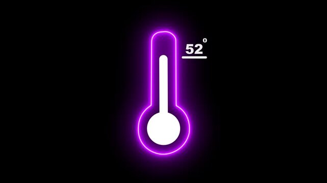Neon Medical thermometer icon animation. Thats indicates weather temperature 52 degree increase or decline. Thermometer equipment showing hot or cold weather. 4k video alpha channel animation.