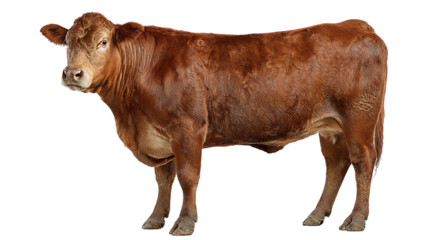 Brown cow standing isolated on transparent background with wet fur