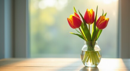 Vase with red and yellow flowers in it