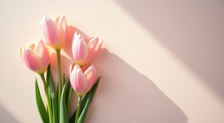 Pink tulips in a vase on a table