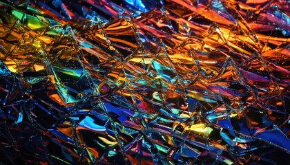 Vibrant Abstract Pattern of Multi-Coloured Light Refractions on 3D Glass Surface