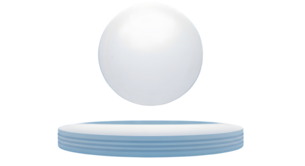Floating white egg shape above blue podium minimal stage