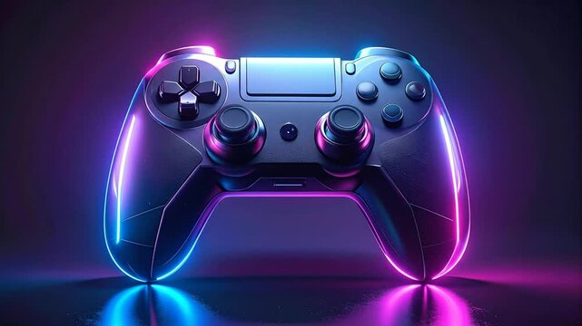 A Stunning 3D Render of a Gaming Controller with Neon Lights and a Dark Background