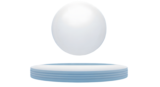 Floating white egg shape above blue podium minimal stage - Powered by Adobe