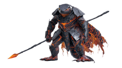 Fantasy lava lizard warrior with spear and armor
