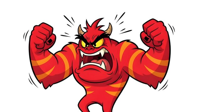 Angry red monster with sharp teeth isolated on transparent background
