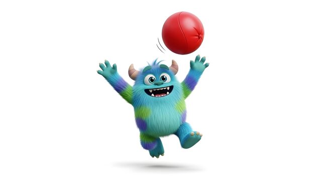 Sulley from monsters inc catching a red ball isolated on transparent background