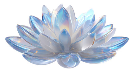 Abstract glass flower with layered translucent petals in blue and purple hues