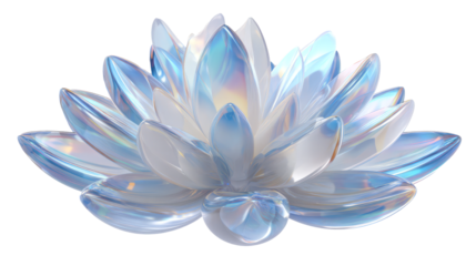 Abstract glass flower with layered translucent petals in blue and purple hues